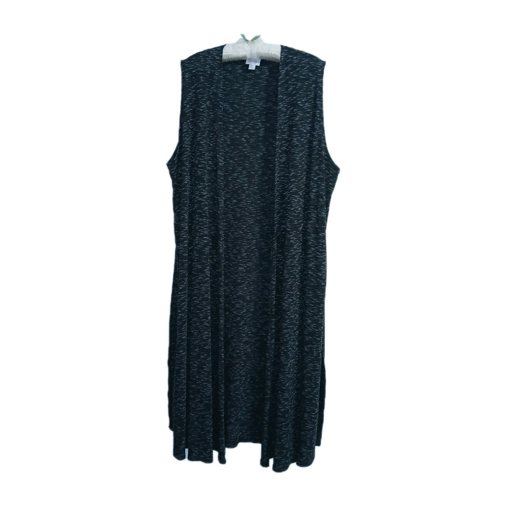 Longline Women Open Front Vest L Black White Heathered Festival Lagenlook Knit